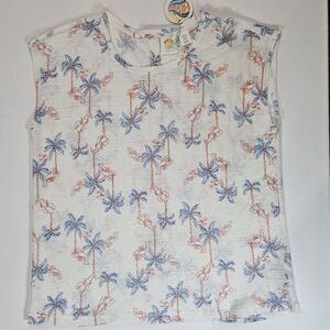 C&C California‎ Womens Linen Top XL White Palm Tree Lobster Print Tropical Beach